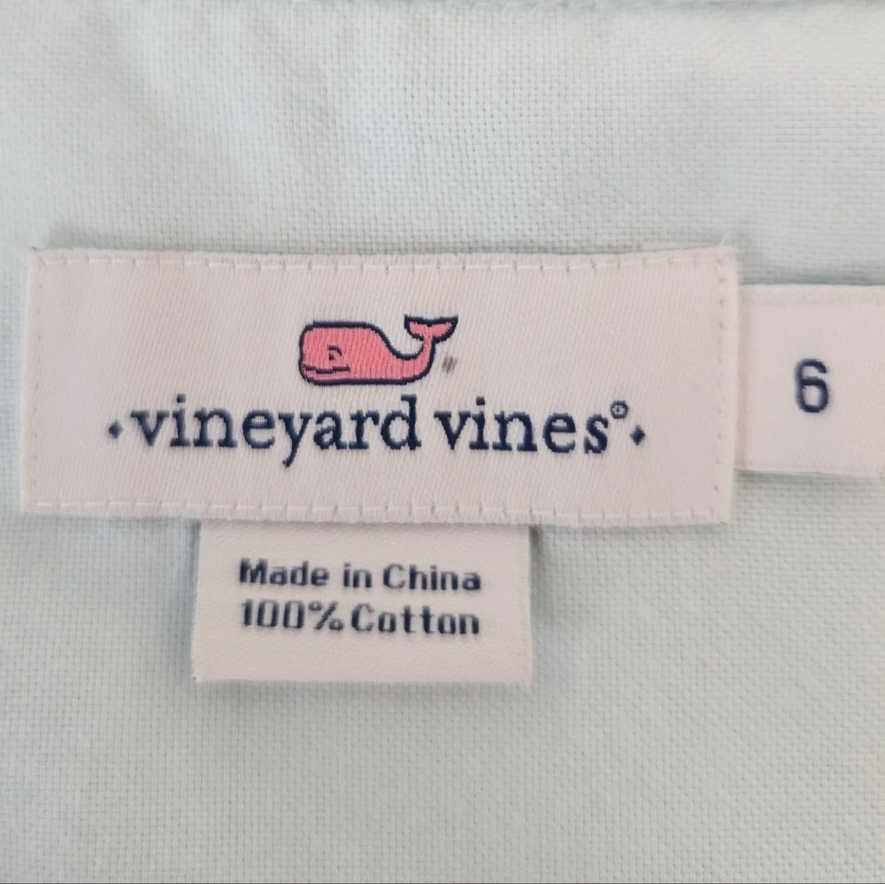 Vineyard Vines Mint Green Cotton Popover Shirt Roll Tab Sleeve Size 6